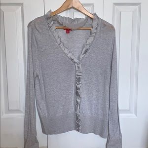 Elle grey silk ruffle cardigan